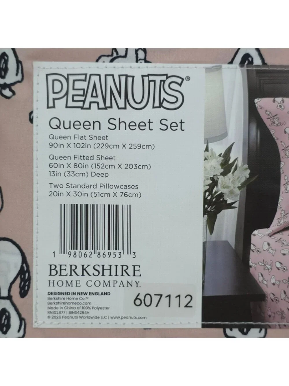 Peanuts Pink Snoopy Queen Sheet Set By Berkshire 100% Polyester